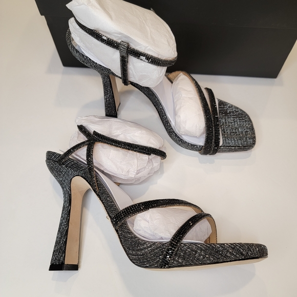 Badgley Mischka Urbana Stiletto Heels Black Metallic Bridal Prom NWT! - Picture 4 of 13